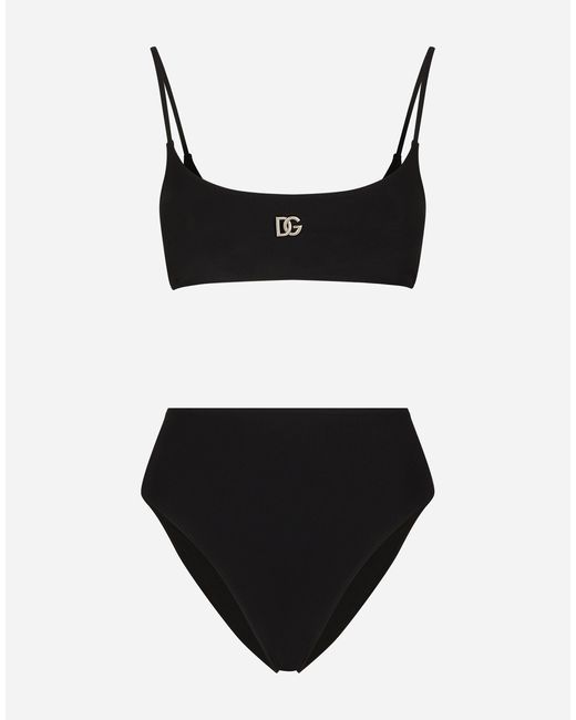 Dolce & Gabbana Bralet Bikini With Dg Logo in Black | Lyst UK