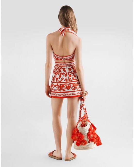 Dolce & Gabbana Red Majolica-Print Poplin Dress