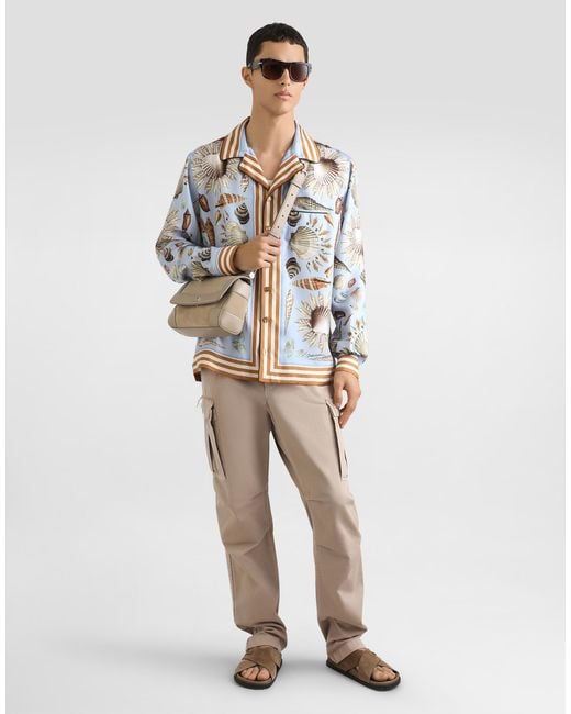 Dolce & Gabbana Blue Silk Shirt With Shell Motif for men