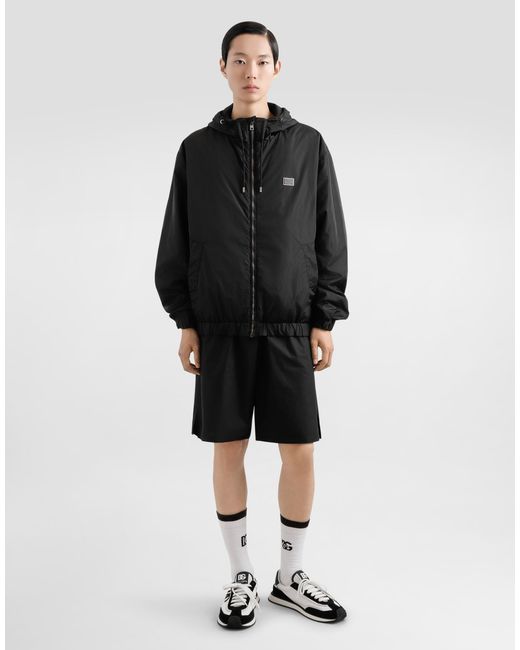 Dolce & Gabbana Black Technical Fabric Jacket With Hood And Tag for men
