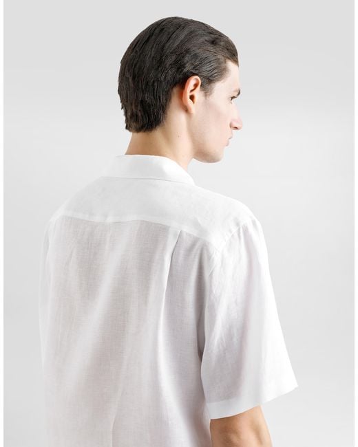 Dolce & Gabbana White Linen Shirt With Logo Embroidery for men
