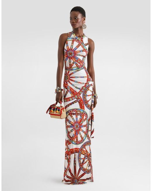Dolce & Gabbana White Carretto-Print Viscose Jersey Jumpsuit