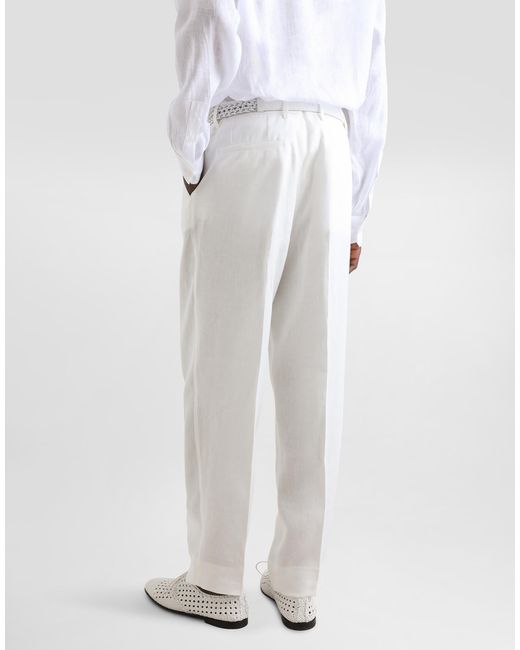 メンズ Dolce & Gabbana Linen Fabric Pants White