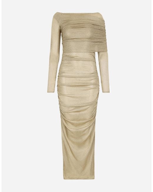 Dolce & Gabbana Natural Lurex Mesh Calf-Length Skirt
