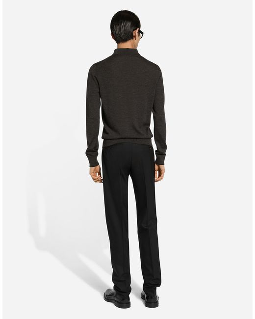 Dolce & Gabbana Langarm-Poloshirt Aus Kaschmir Mit Logostickerei in Black für Herren