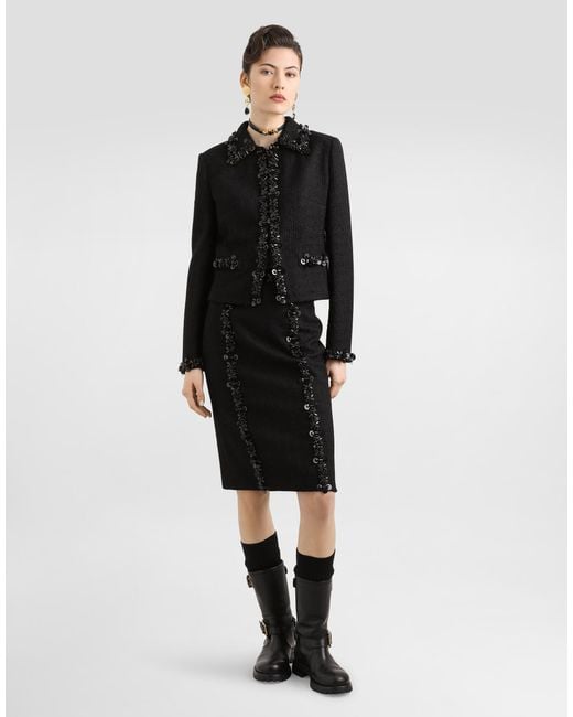 Dolce & Gabbana Black Stretch Mat Sheath Skirt