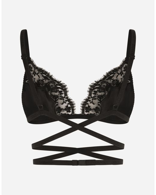 Dolce & Gabbana Black Satin And Lace Triangle Bra