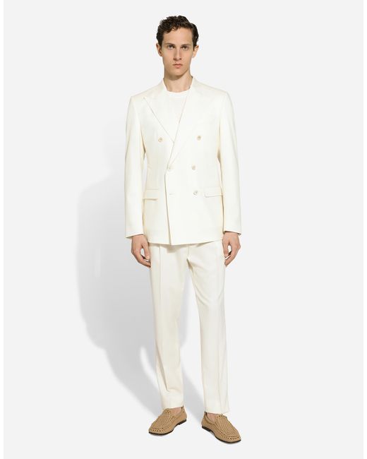 Dolce & Gabbana White Double-Breasted Taormina-Fit Flannel Jacket for men