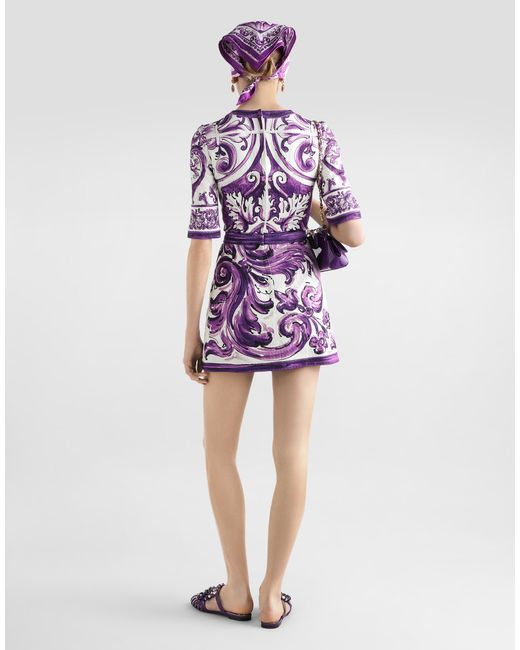 Dolce & Gabbana Purple Majolica-Print Short Dress