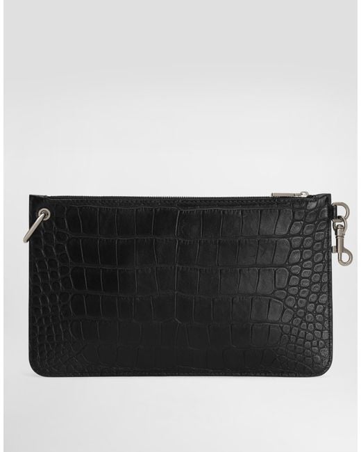 Neceser De Piel De Becerro Con Estampado De Cocodrilo Dolce & Gabbana de hombre de color Black