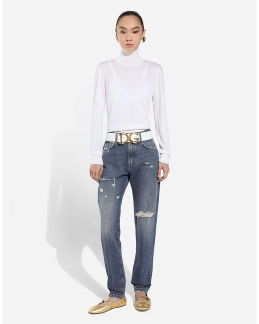 Pull À Col Montant En Cachemire Et Soie Dolce & Gabbana en coloris White