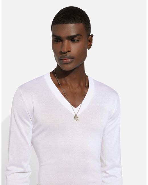 Dolce & Gabbana White Teardrop Necklace With Dg Logo for men