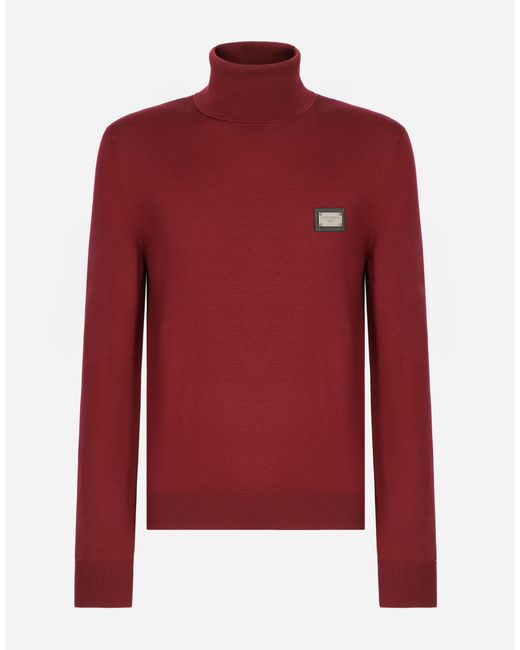 Dolce & Gabbana Rollkragenpullover Wolle Mit Logoplakette in Red für Herren