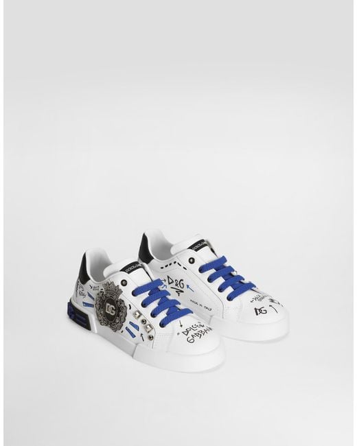 Zapatillas Portofino Light En Piel De Becerro Estampada Dolce & Gabbana de hombre de color White