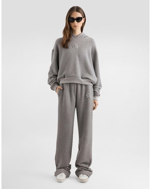Dolce & Gabbana Gray Fleece Hoodie With Embroidery
