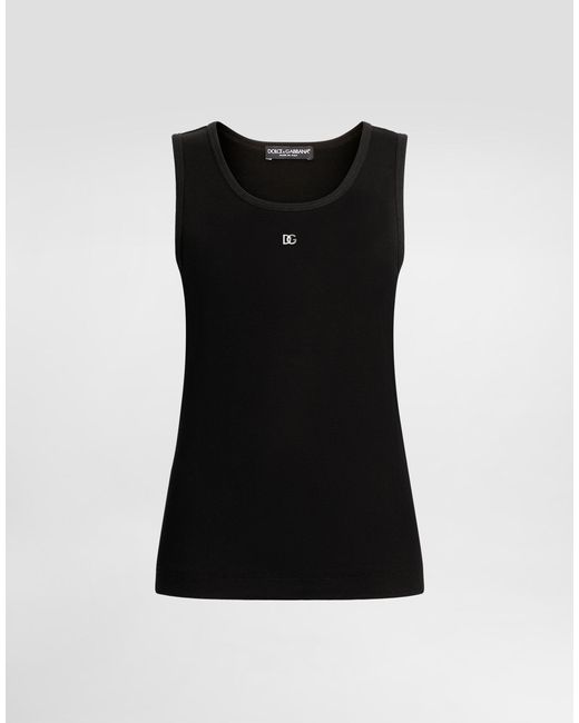 Camiseta Sin Mangas De Punto Acanalado Con Pin Logotipo Dg Dolce & Gabbana de color Black