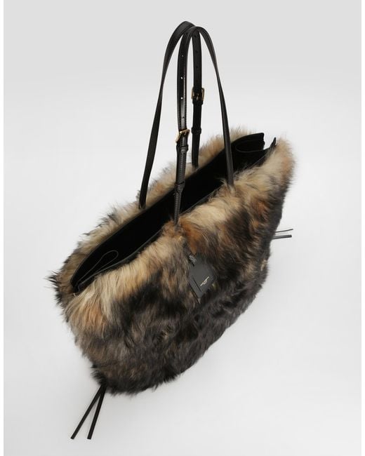 Dolce & Gabbana Atene Shopping Bag With Fur Multicolor