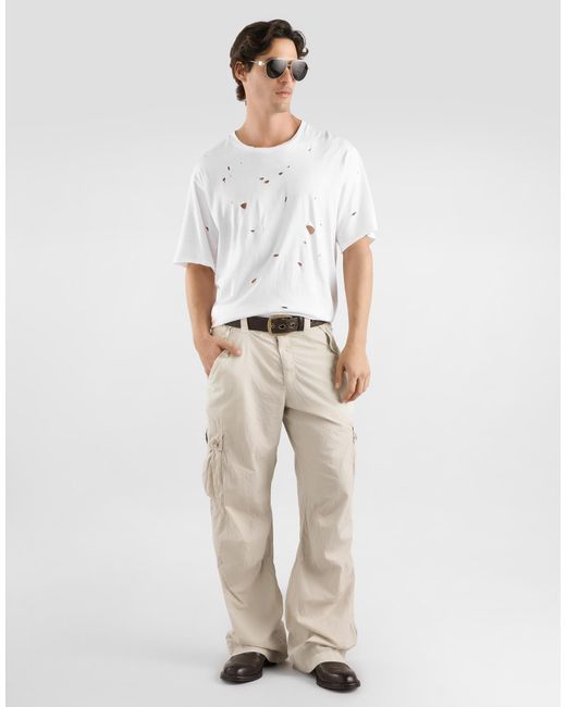 Dolce & Gabbana White Distressed Cotton T-Shirt for men