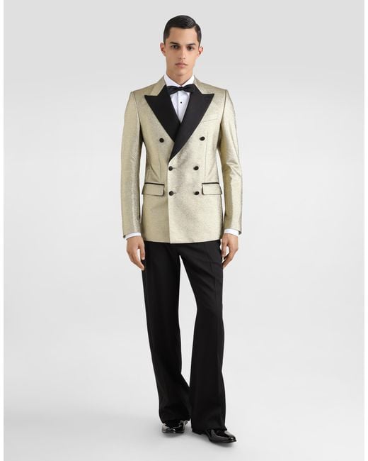 Dolce & Gabbana Metallic Double-Breasted Lamé Jacquard Tuxedo Jacket for men