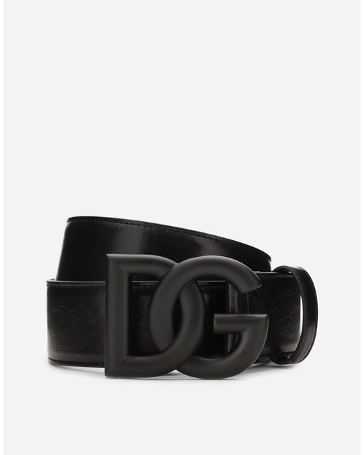 Dolce & Gabbana Gürtel aus mattem Nappaleder mit verschlungener DG-Logoschnalle in Black für Herren