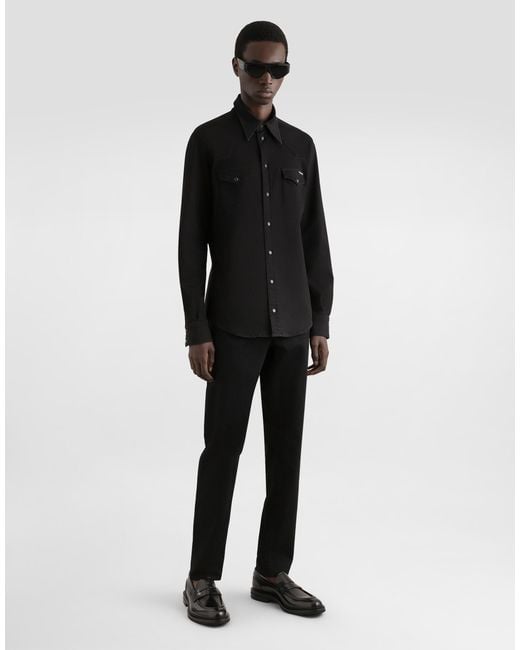 メンズ Dolce & Gabbana シャツ ストレッチデニム コーテッドブラック Black