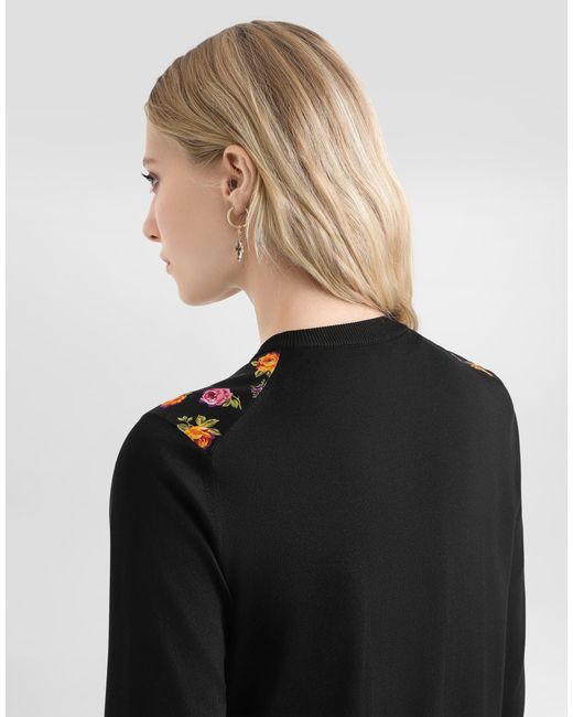 Dolce & Gabbana Black Small Rose Bouquets-Print Satin Cardigan