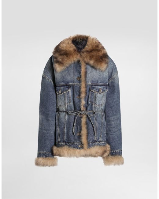Dolce & Gabbana Blue Denim Jacket With Fur