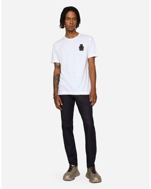 Dolce & Gabbana Blue Slim-fit Stretch Denim Jeans With Dg Logo for men