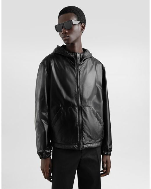 Cazadora De Piel Y Textil Con Capucha Reversible Dolce & Gabbana de hombre de color Black