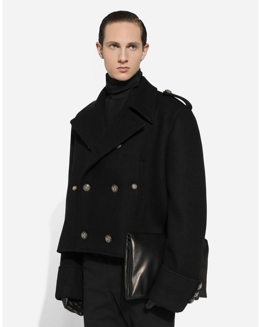 Dolce & Gabbana Black Short Wool Military-Style Coat for men