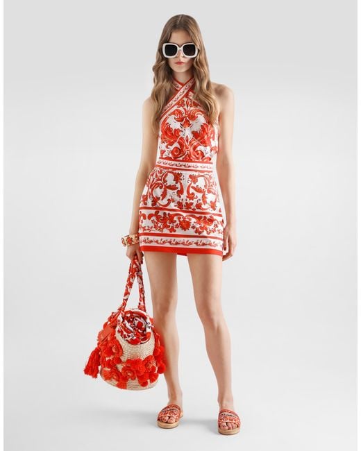 Dolce & Gabbana Red Majolica-Print Poplin Dress