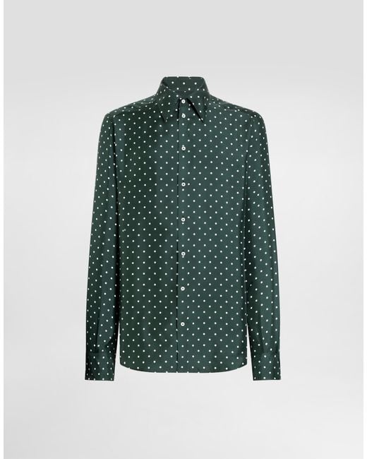 Dolce & Gabbana Green Polka Dot-Print Silk Twill Martini Shirt for men