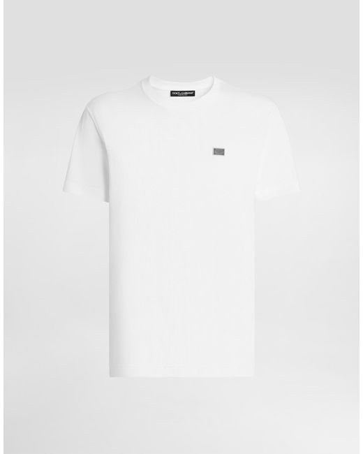 Camiseta De Algodón Con Placa Dolce & Gabbana de hombre de color White