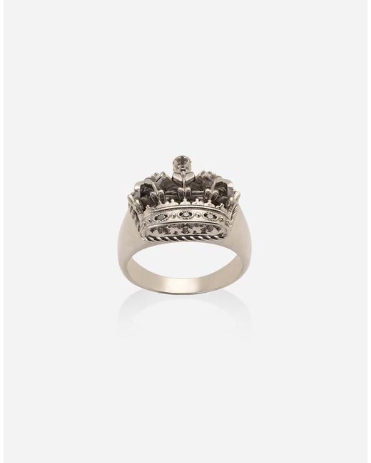 Dolce & Gabbana Ring Crown Mit Krone Aus Weissgold Und Schwarzen Diamanten in White für Herren