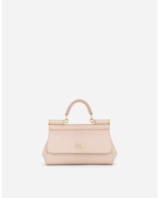 Borsa Sicily piccola in pelle di vitello dauphine di Dolce & Gabbana in Natural