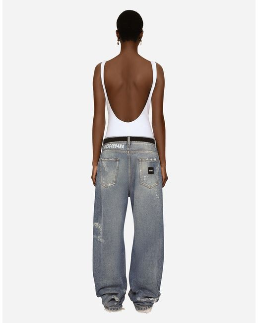 Dolce & Gabbana White Wide-Leg Denim Jeans With Ripped Details And Abrasions