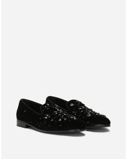 Dolce & Gabbana Black Velvet Slippers for men