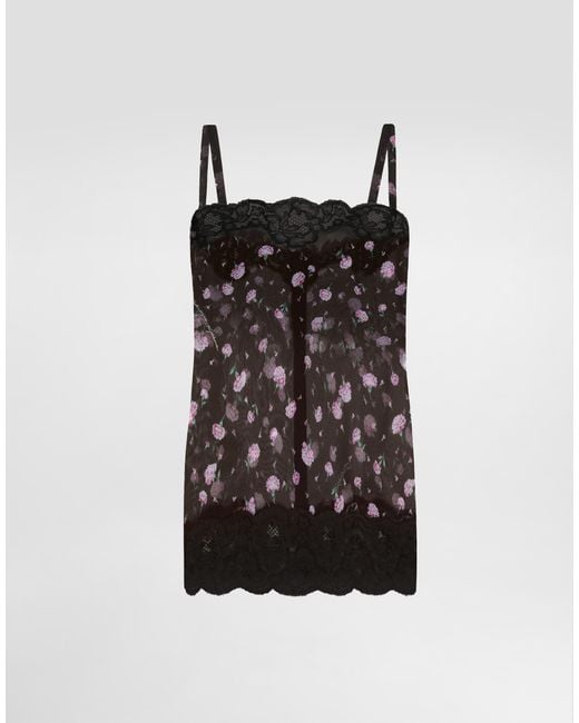 Dolce & Gabbana Black Carnations-Print Chiffon Top
