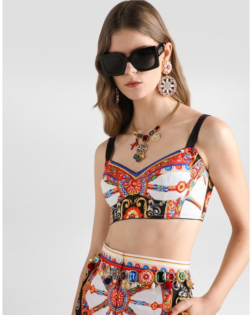Dolce & Gabbana White Carretto-Print Poplin Top