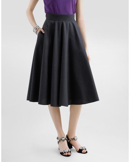 Dolce & Gabbana Blue Woolen Midi Circle Skirt