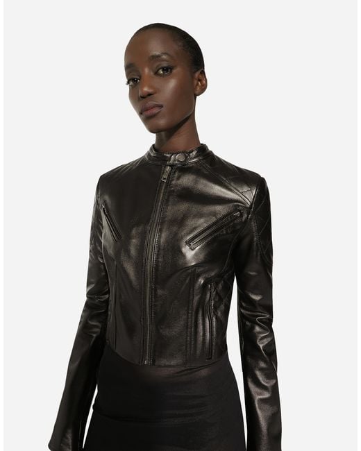 Dolce & Gabbana Black Short Leather Biker Jacket