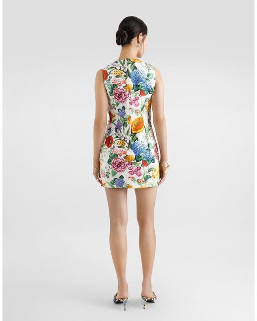 Robe Midi En Brocart À Fleurs Dolce & Gabbana en coloris White