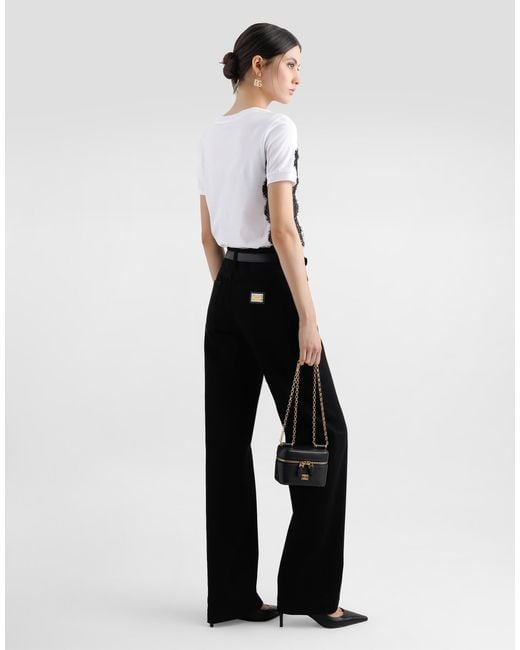 Dolce & Gabbana Black Jersey T-Shirt With Dg Logo And Lace Details