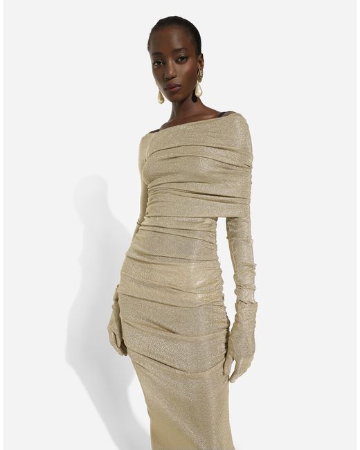 Dolce & Gabbana Natural Lurex Mesh Calf-Length Skirt