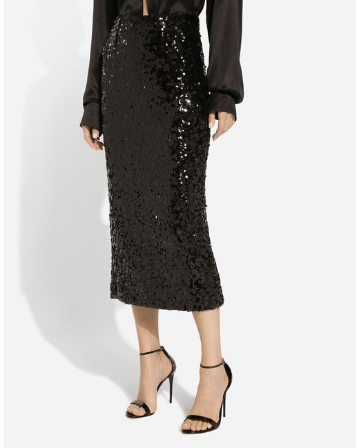 Dolce & Gabbana Black Longuette-Rock Aus Pailletten