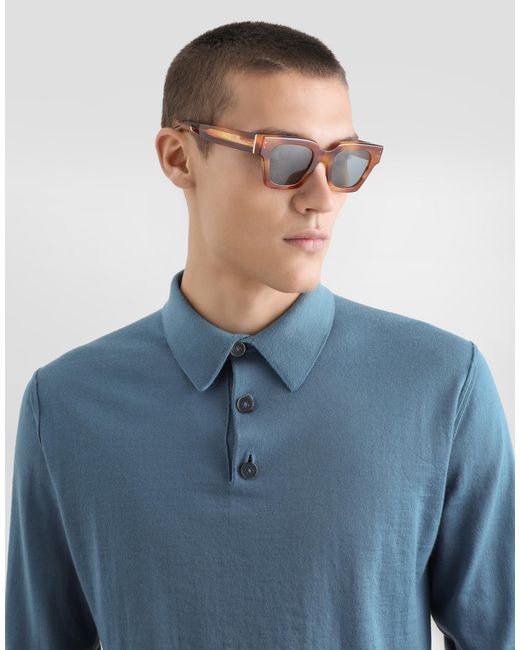 Dolce & Gabbana Blue Cashmere Polo Shirt for men