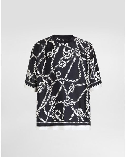 Dolce & Gabbana Multicolor Marina-Print Silk T-Shirt for men