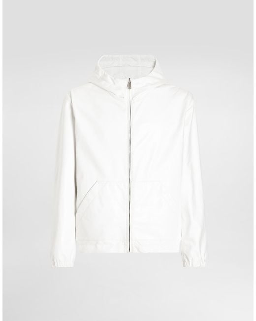 Dolce & Gabbana White Leather And Fabric Jacket With Reversible Hood for men