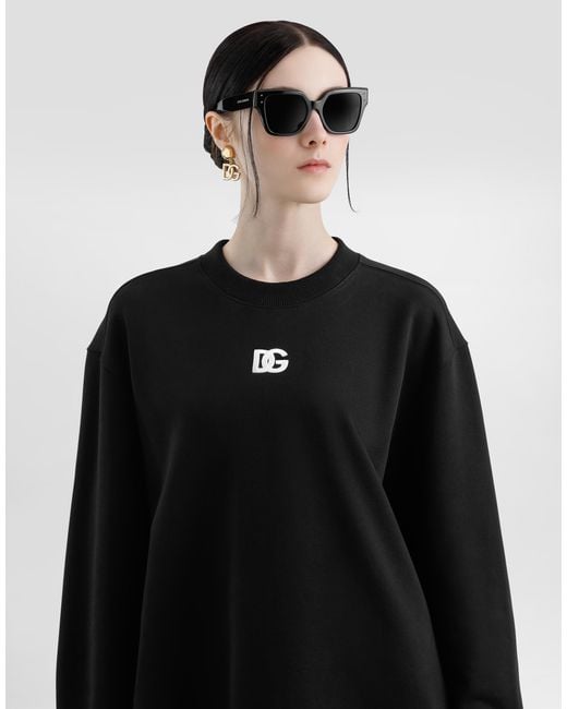 Dolce & Gabbana Black Jersey Sweatshirt With Dg Embroidery