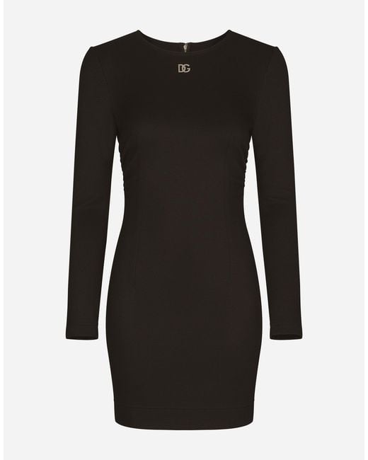 Dolce & Gabbana Black Short Milano Rib Dress With Dg Logo